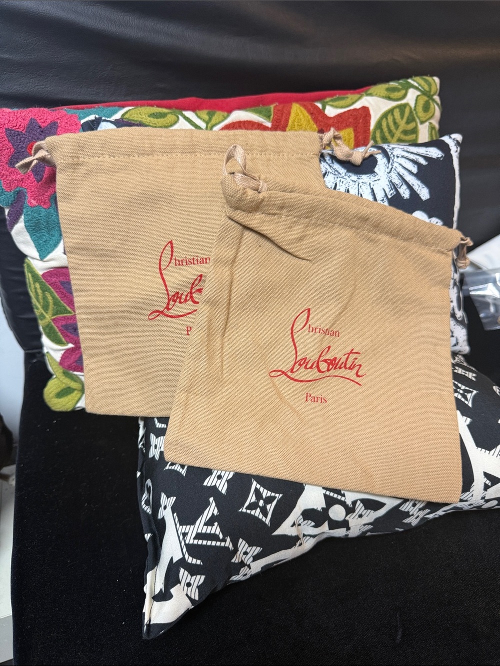 Christian Louboutin Tan Dust Bags with Red Logo (Paris)